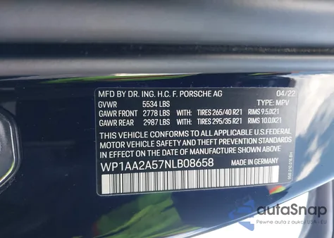 2022 Porsche Macan z USA, uszkodzony, nr VIN WP1AA2A57NLB08658